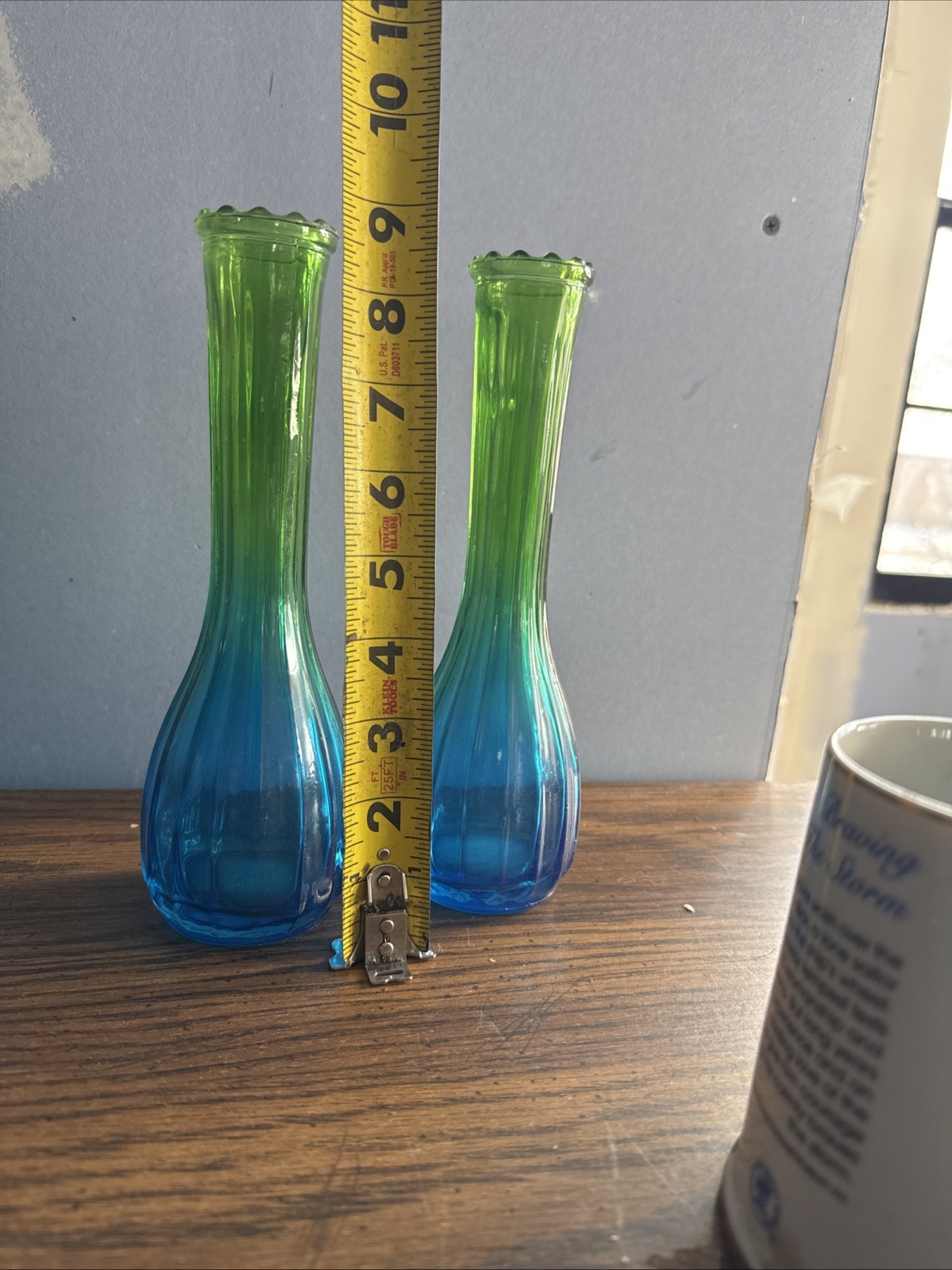 Vintage Art Glass Flower Stems & Blue Green Bud Vases Lot – Hand Blown Decor