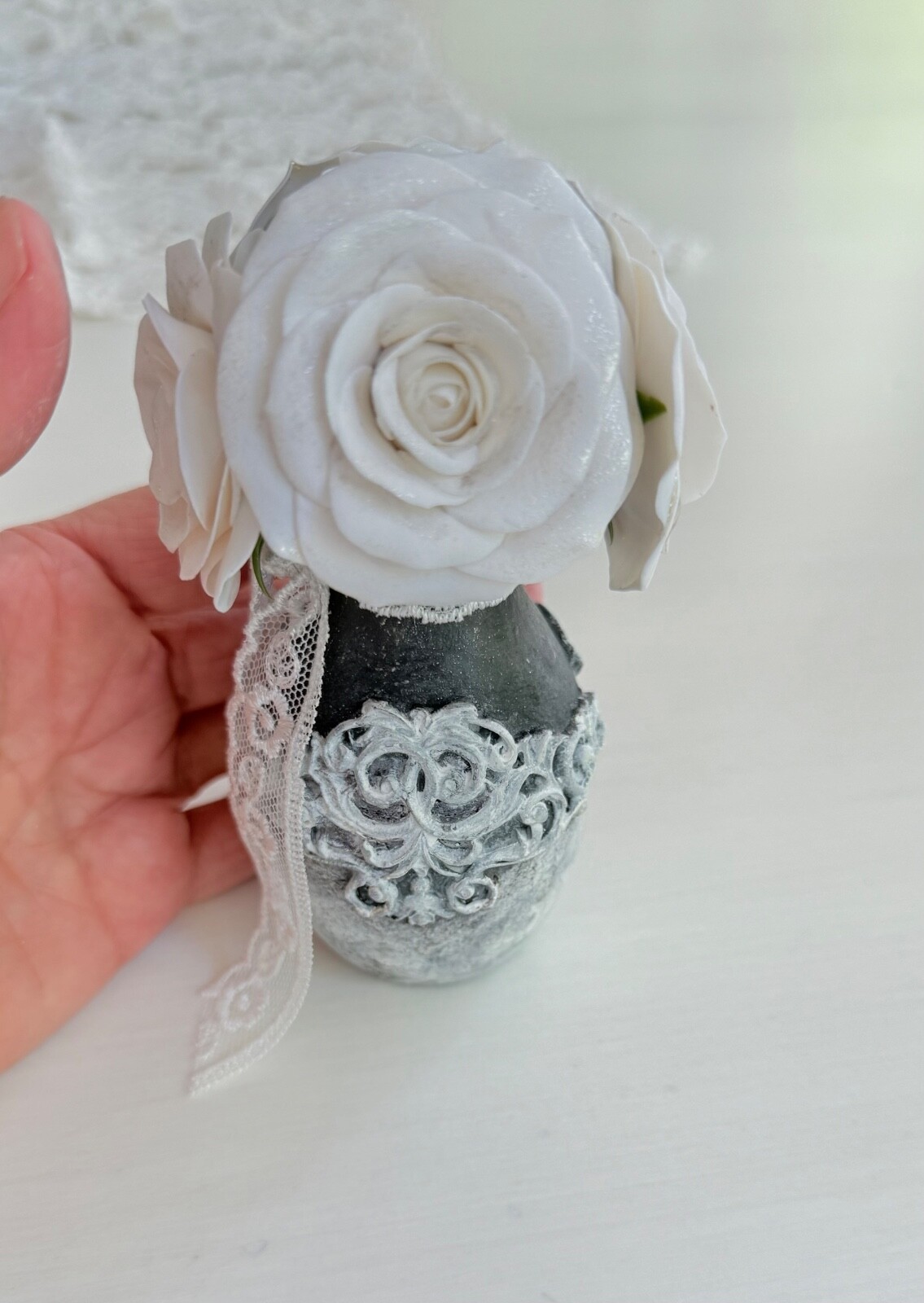 Roses/ Handmade Polymer Clay/ Small Flower Arrangement with Vase