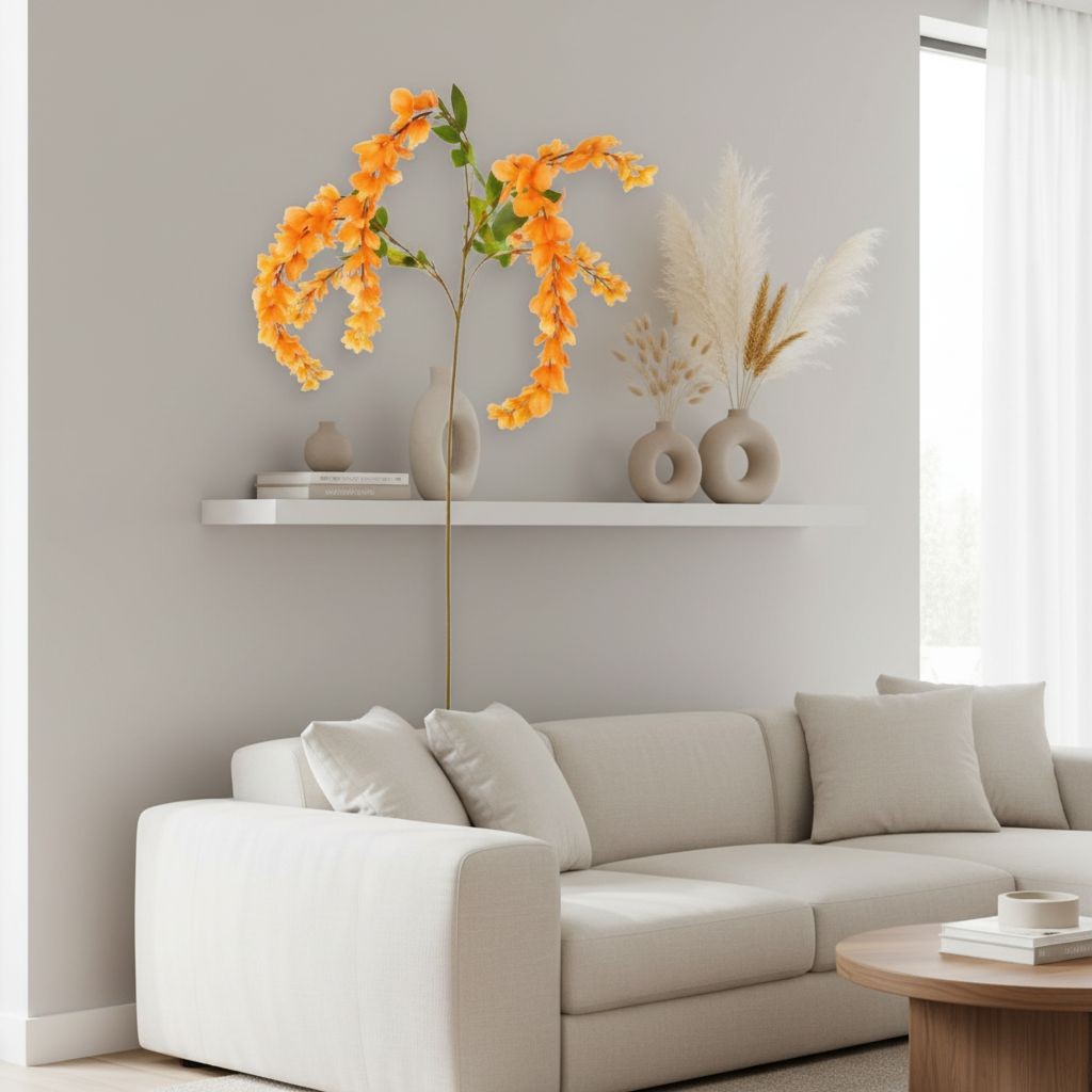 Orange Wisteria Stem 43 Inch Artificial Hanging Flowers Tangerine Silk Wisteria