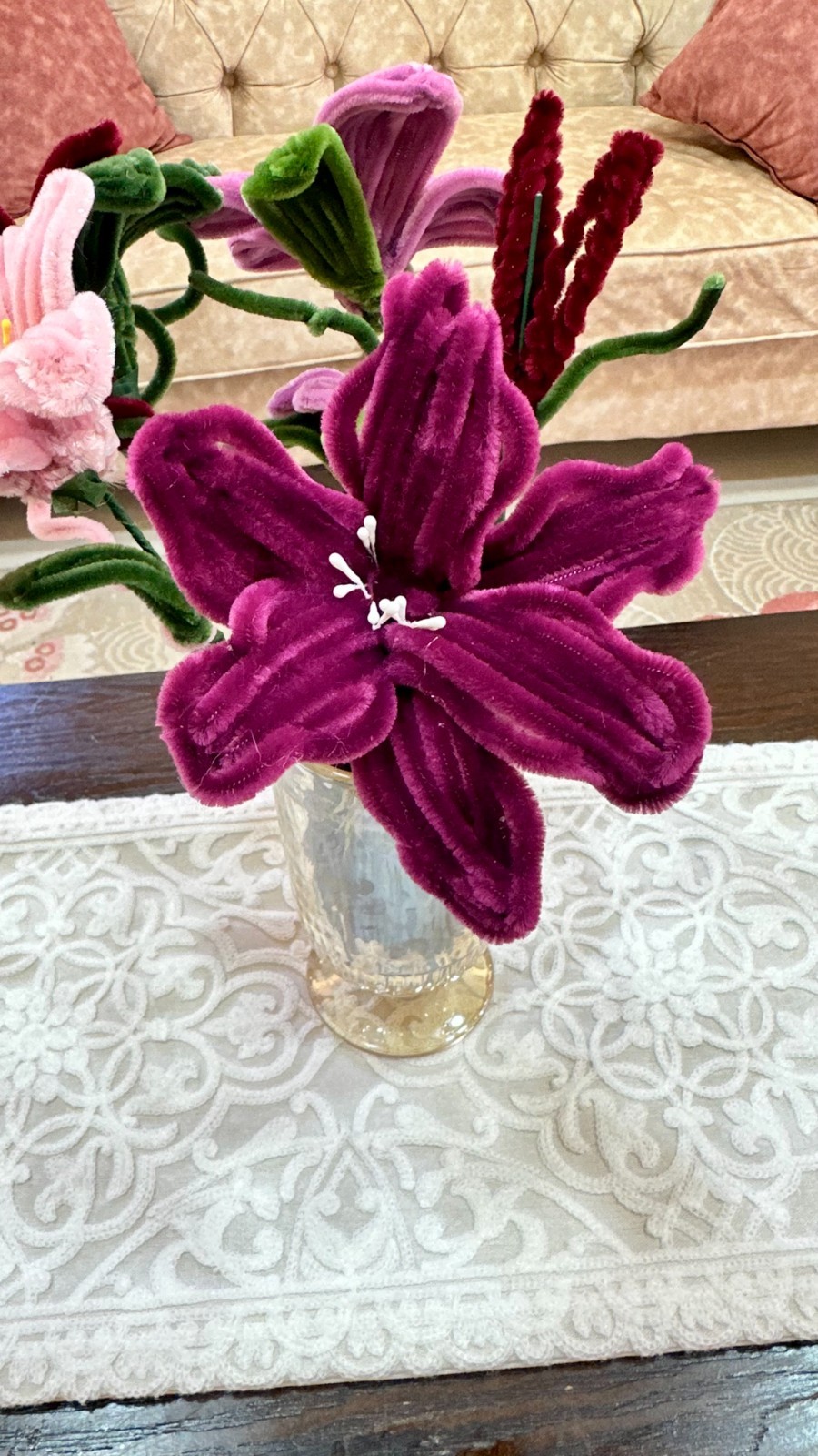 Handmade Pipe Cleaner Lily Flower Forever Gift for Her Mom Birthday Home Decor