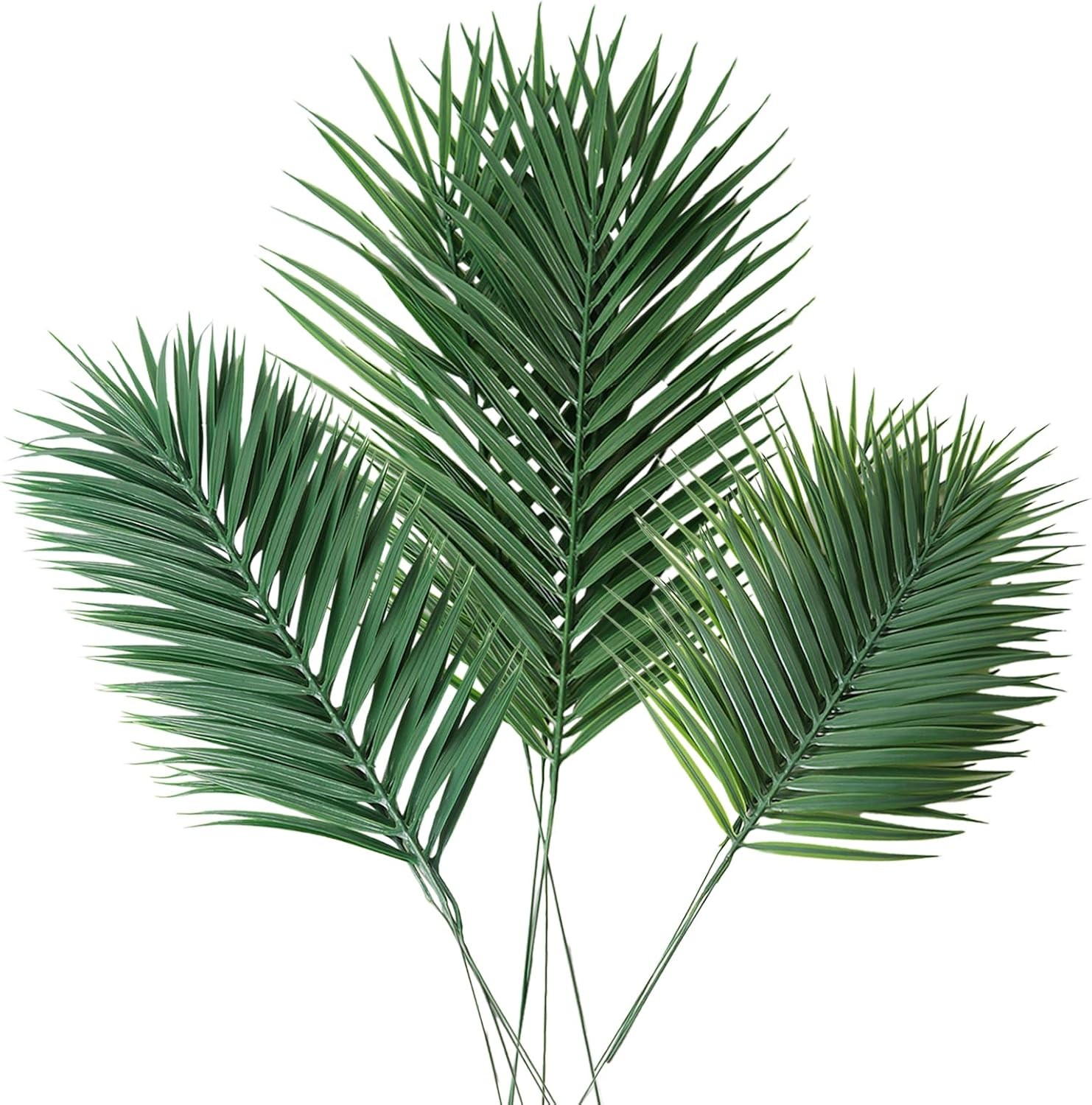 12 PCS Mixed Size Faux Tropical Leaves, Realistic Artificial Green Palm Fern
