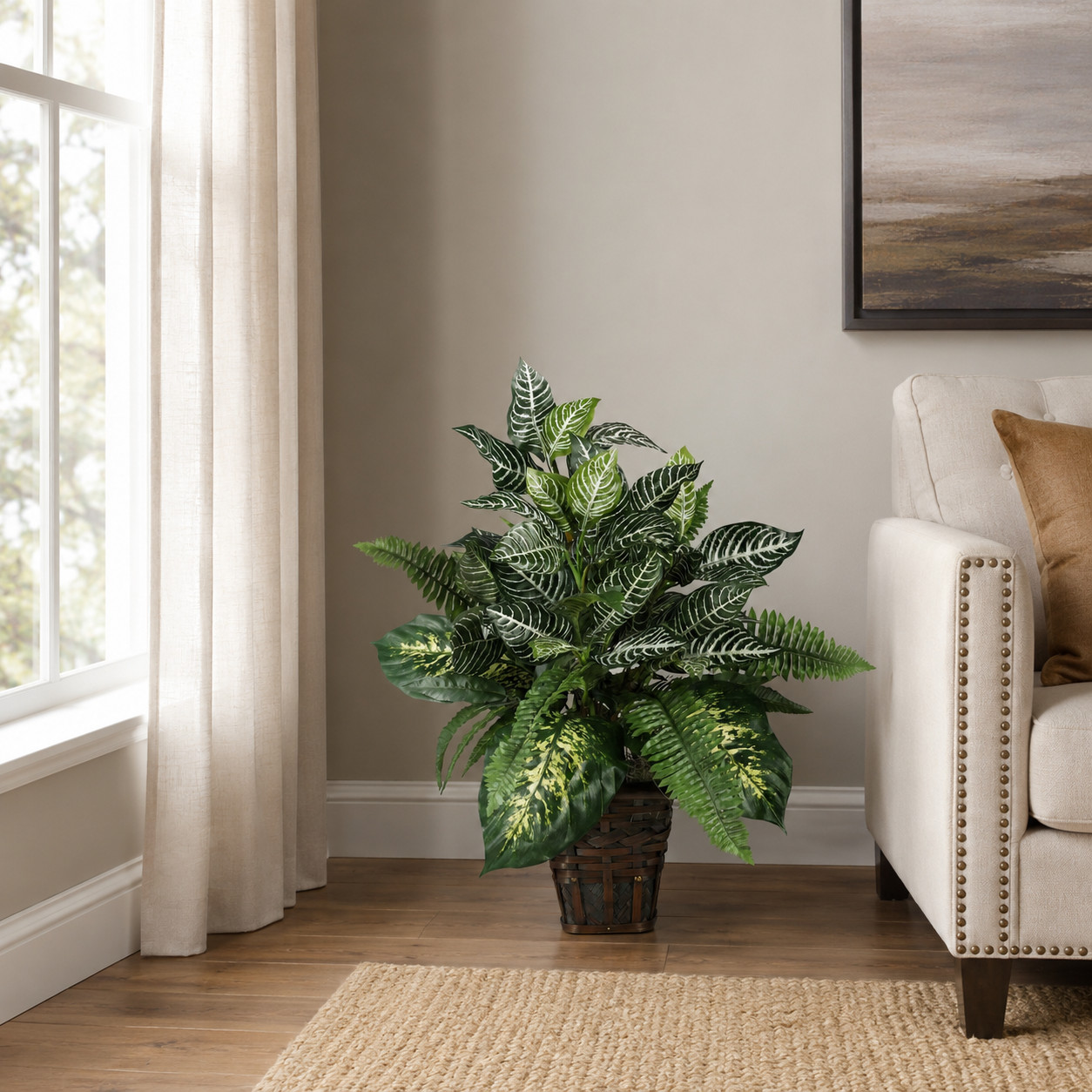 Mixed Greens w/Zebra Bush Silk Plant