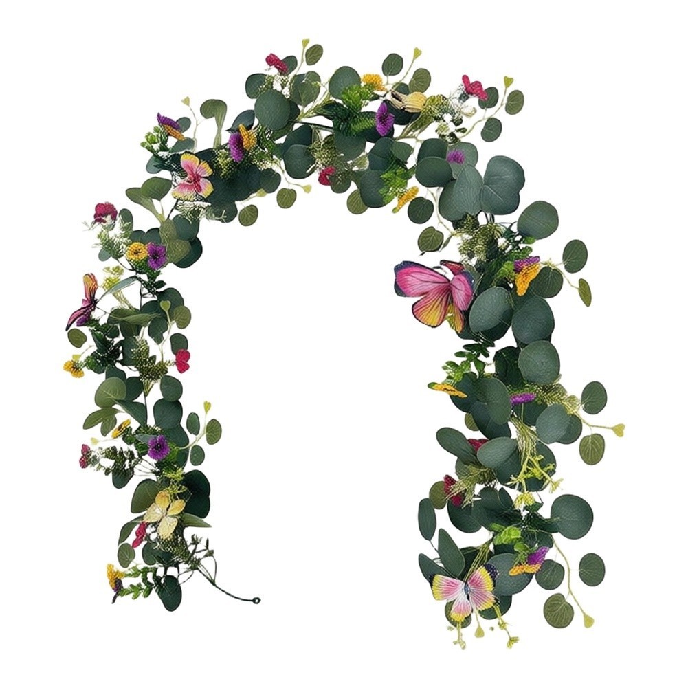 Artificial Eucalyptus Wreath with 3D Butterfly for Spring Summer Decor