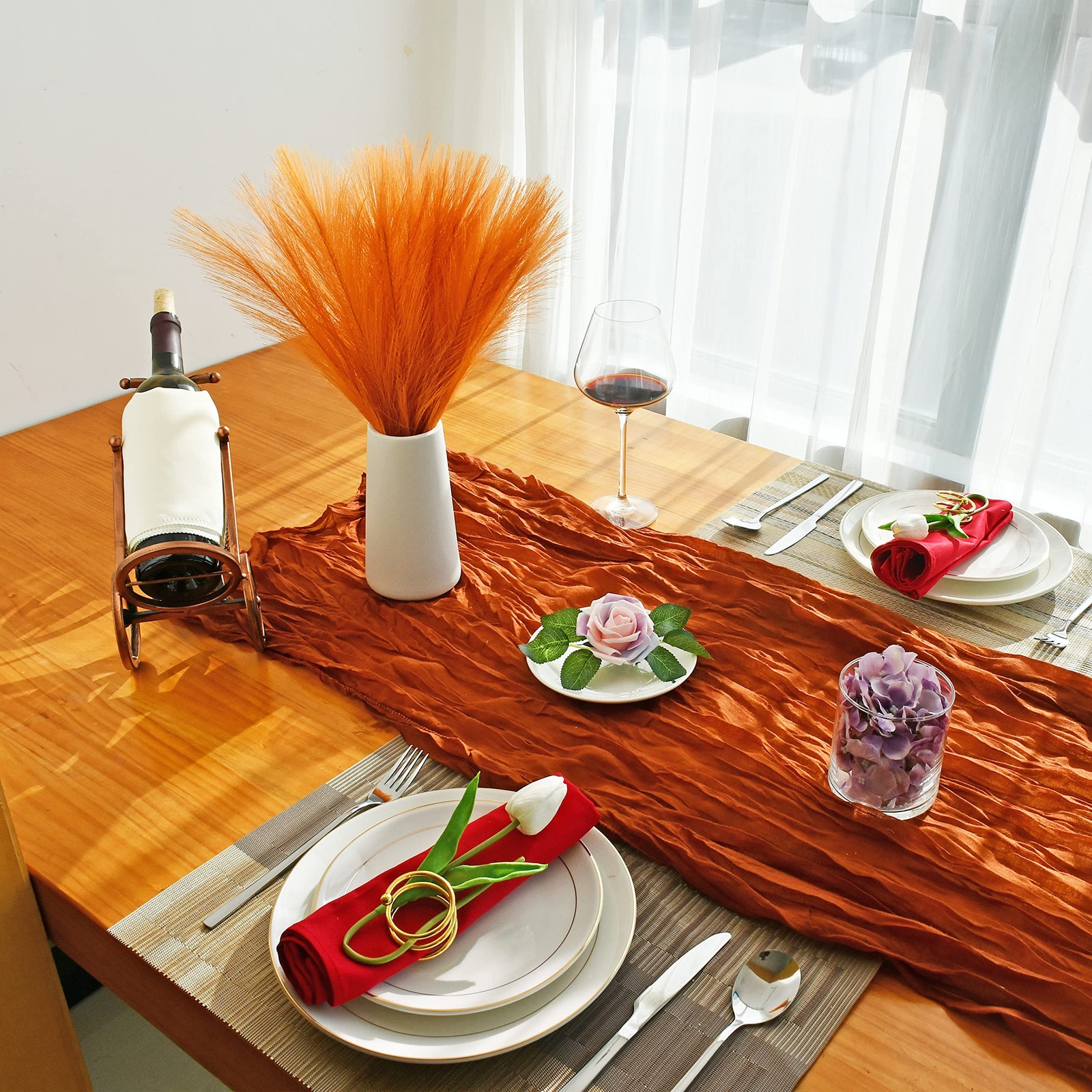20 Stems Orange Silk Pampas Grass Bouquet