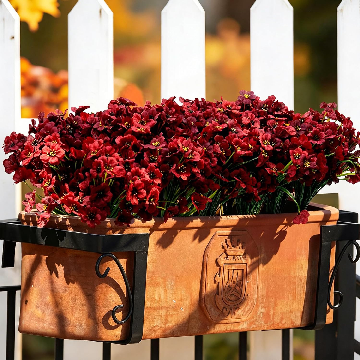 24 Bundles Burgundy Artificial Flowers for Outdoors Fake Plant Mum | Artificial