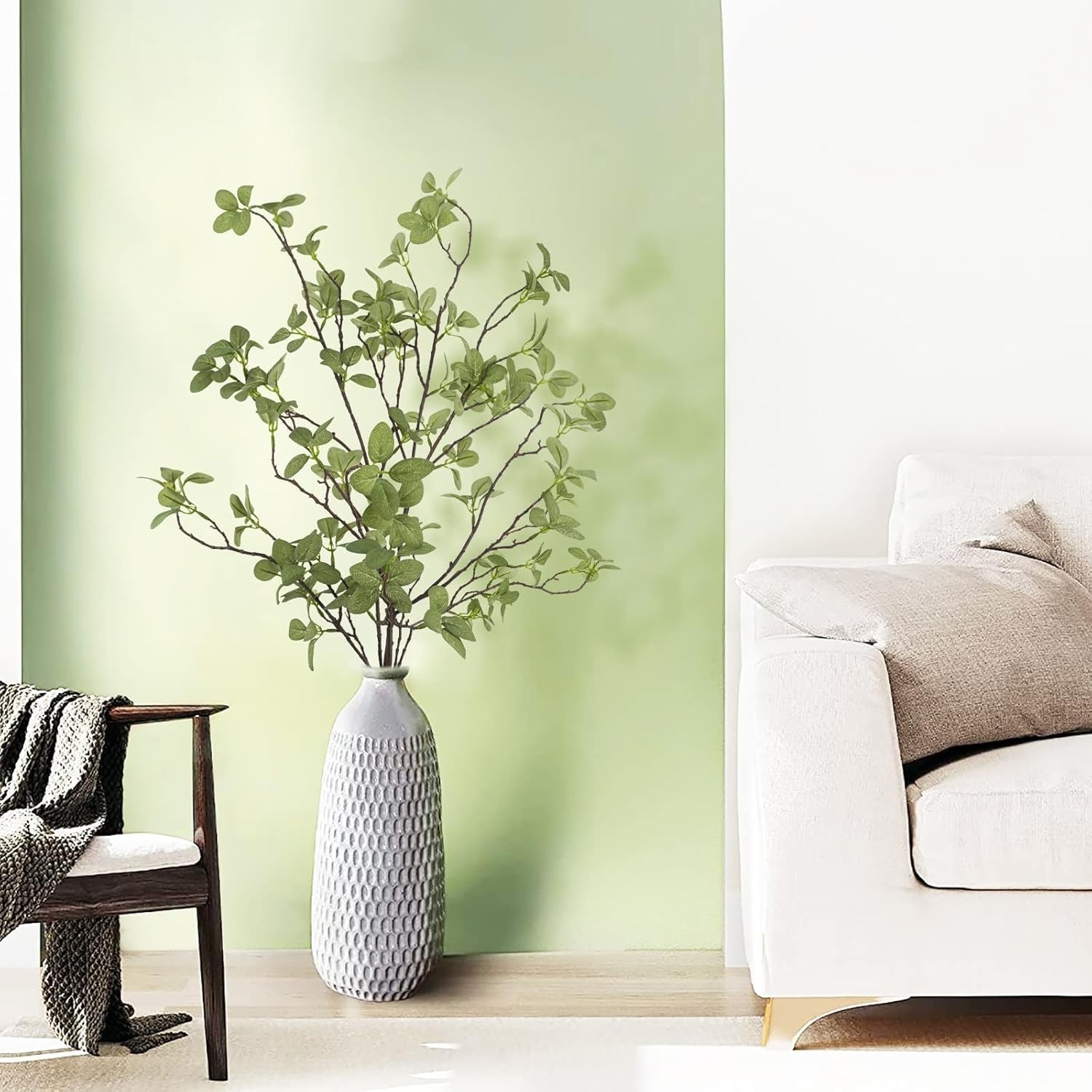 Realistic Faux Greenery Stems – Set of 2, 41.3” Tall for Versatile Indoor Decor