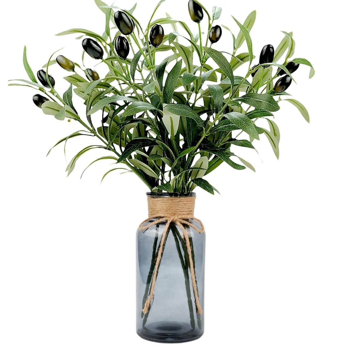 Artificial Plants Olive Branch in Glass Vase, 14.5” Fake Plant Greenery Stems…