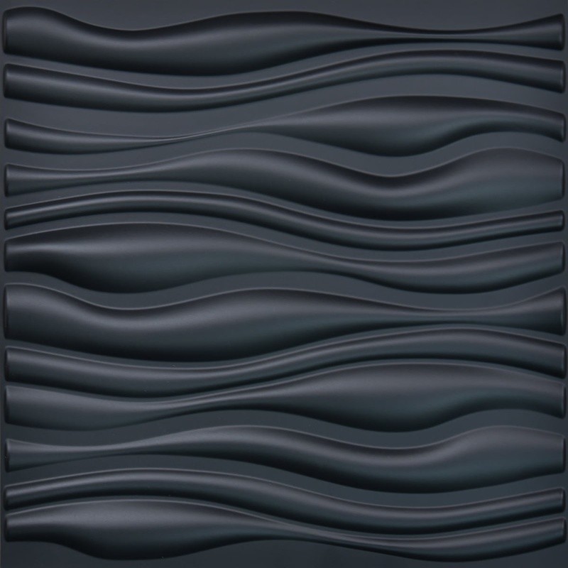 Black 3D Wave Wall Panels Textured Board 19.7 x 19.7 Inch Modern Decor