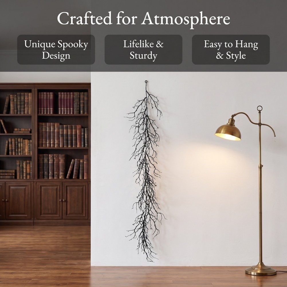 Black Twig Halloween Garland, 6.2ft Spooky Branch Faux Hanging Vine for
