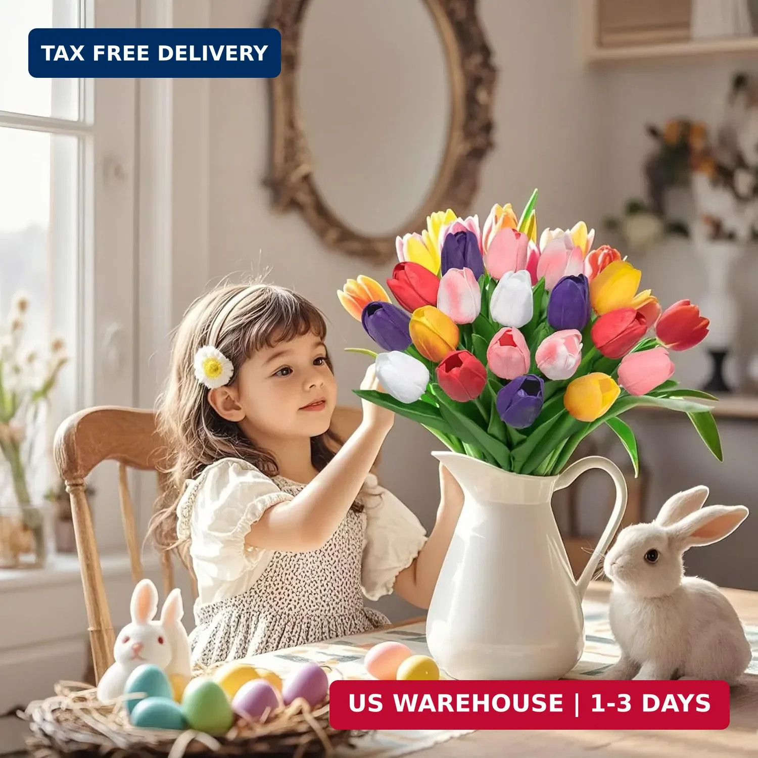 30 Pcs Multicolor Fake Tulips Artificial Flowers for Decoration, Real Touch PU F