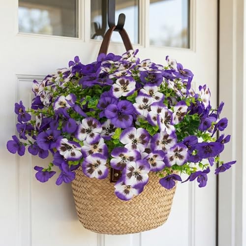 18 Pcs Artificial Pansy Flowers Faux Silk UV Resistant Outdoor Garden Decor