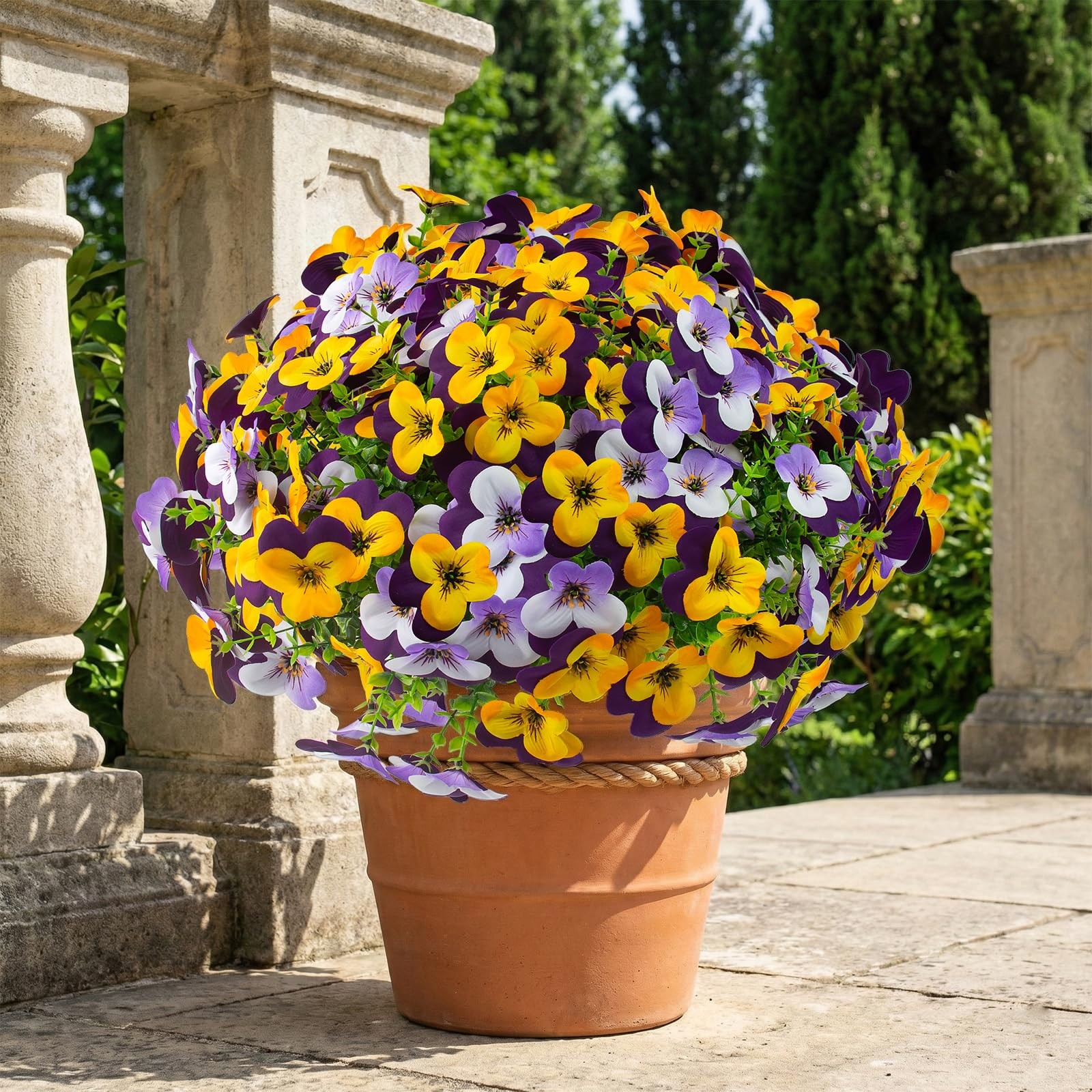 32 Pcs Artificial Pansy Flowers for Outdoors UV Resistant Faux Silk Spring Fl