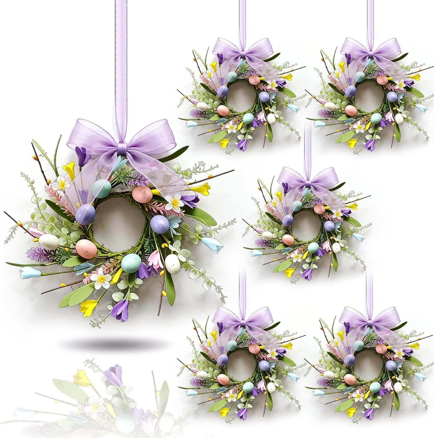6 Pcs Mini Baby Breath Hanging Wreaths Gypsophila Candle Rings Pillar Holder