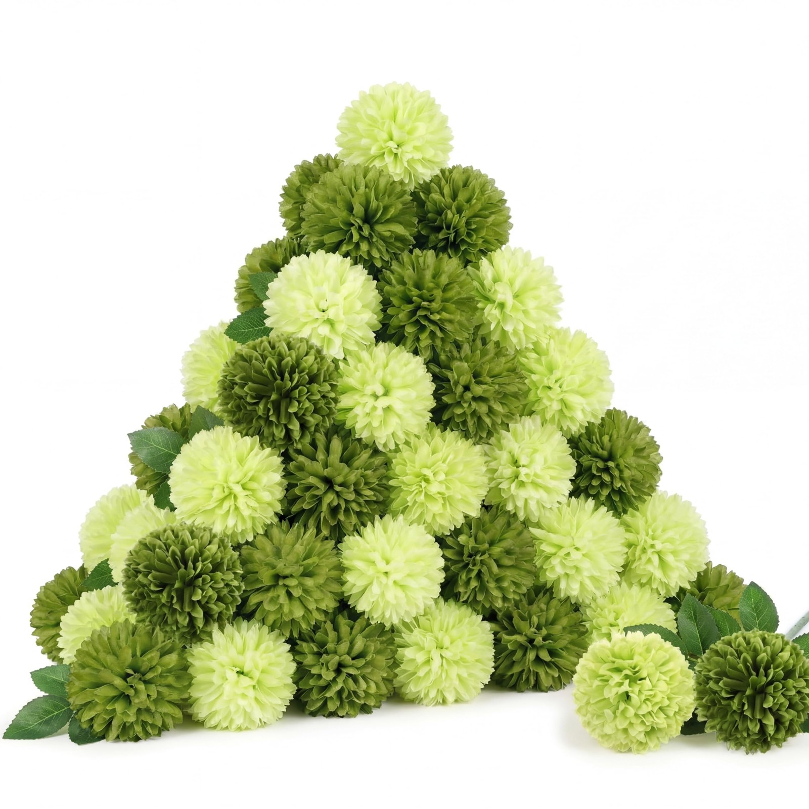 36 Pcs Green Artificial Chrysanthemum Flowers 3.3″ Diameter Faux Bouquet Silk…