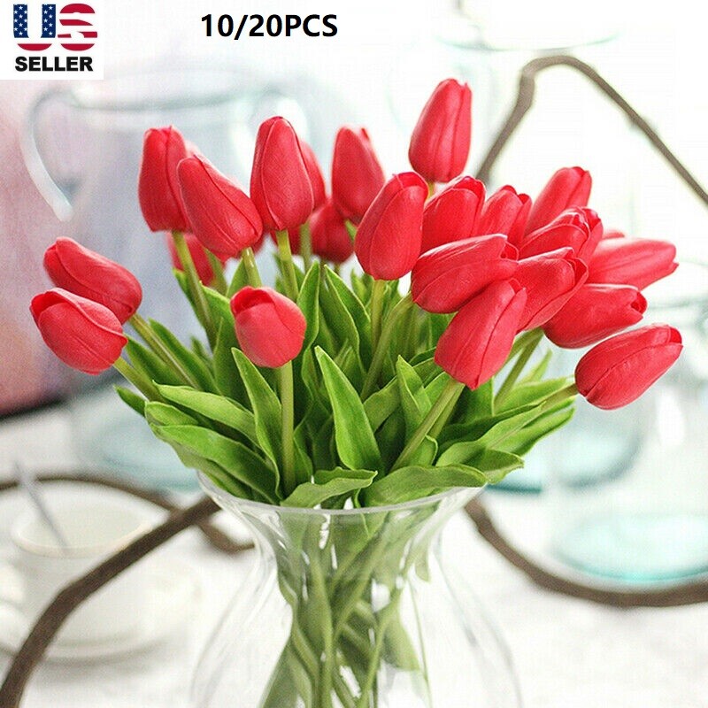 10/20pcs Hawesome Artificial Latex Tulips Flowers Faux Tulip Stems PU Real Touch