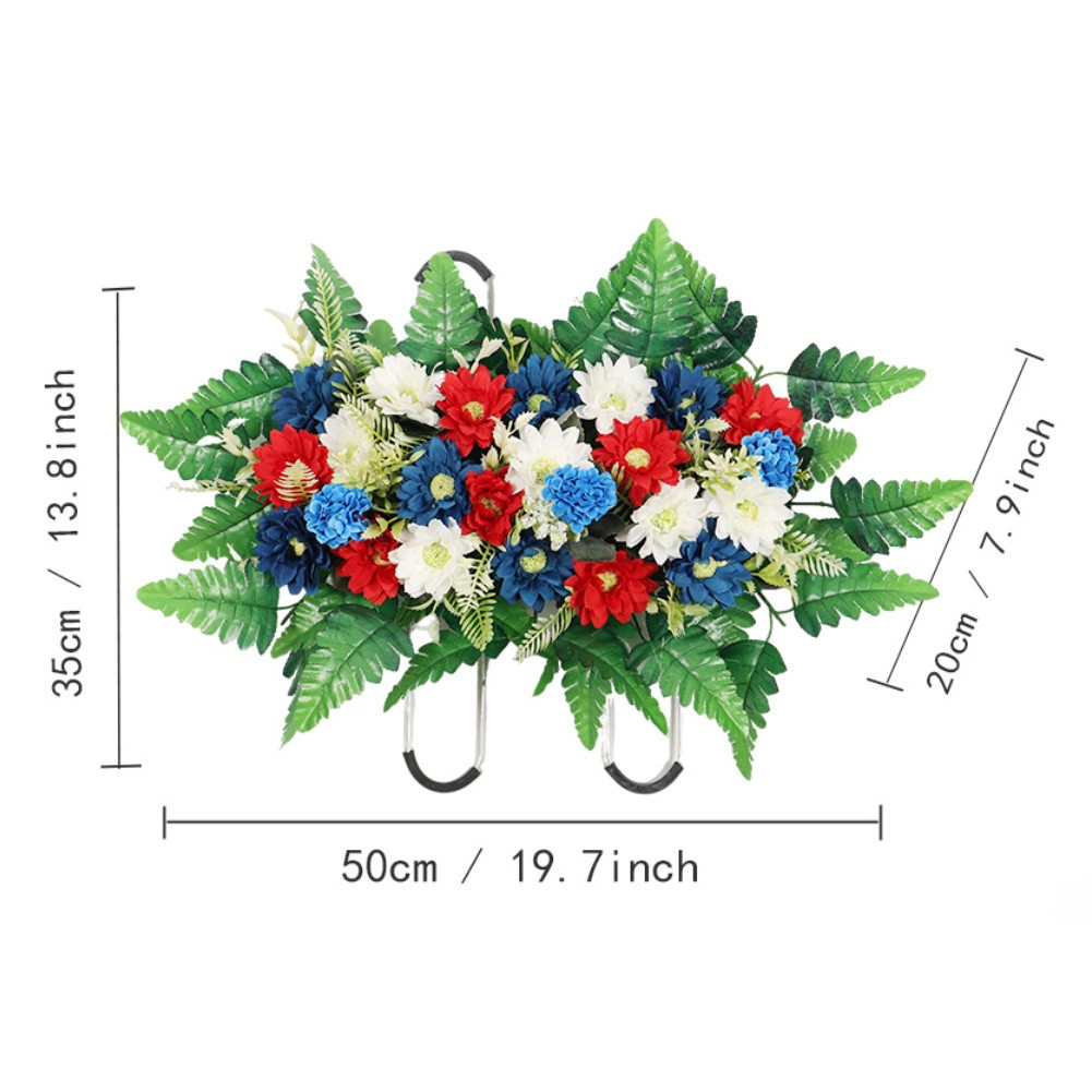 Patriotic Silk Floral Bouquet with Dense Daisy Layout 19.7×13.8in Outdoor Use