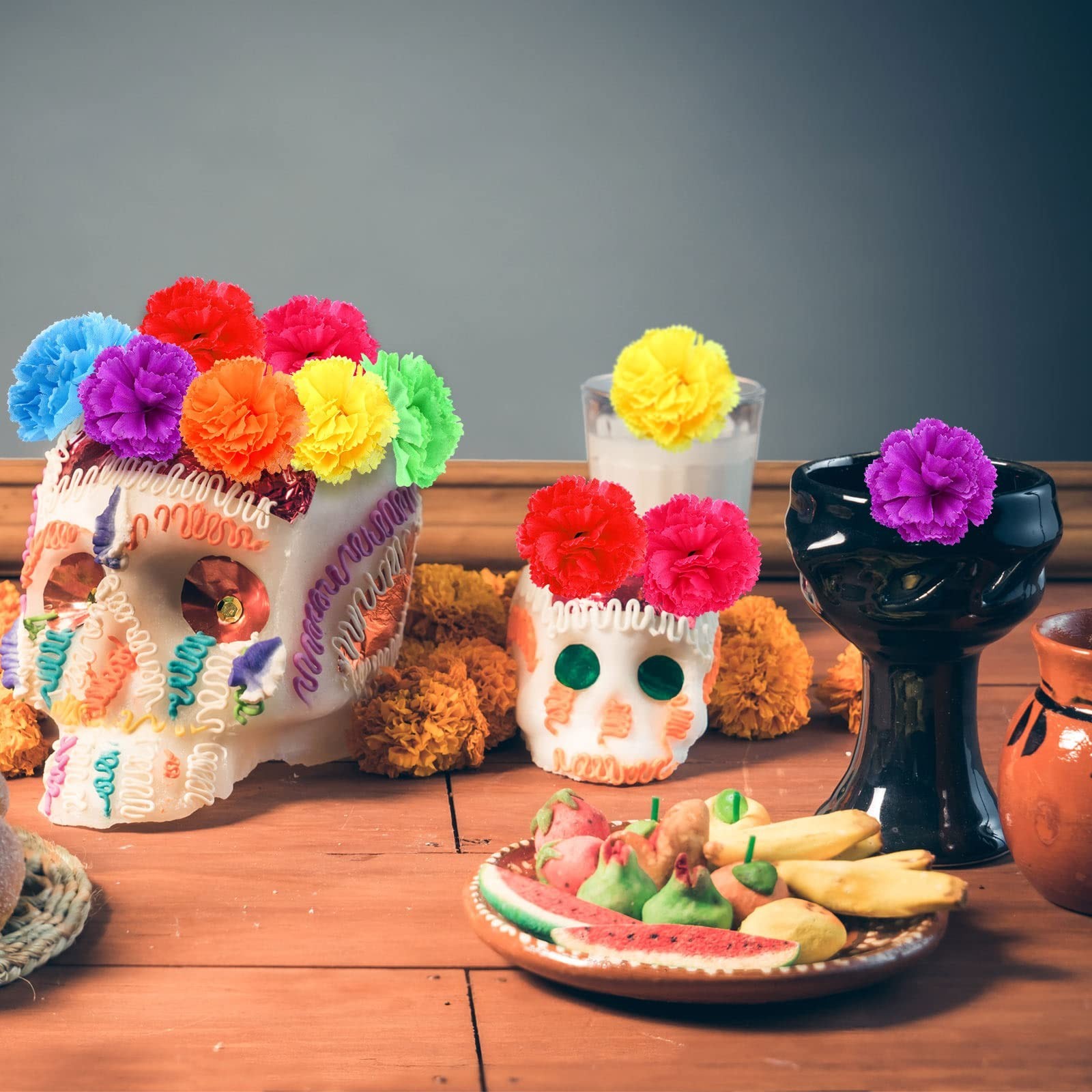 140 Pcs Artificial Marigold Flowers – Mexican Decor for Halloween, Diwali, DIY W