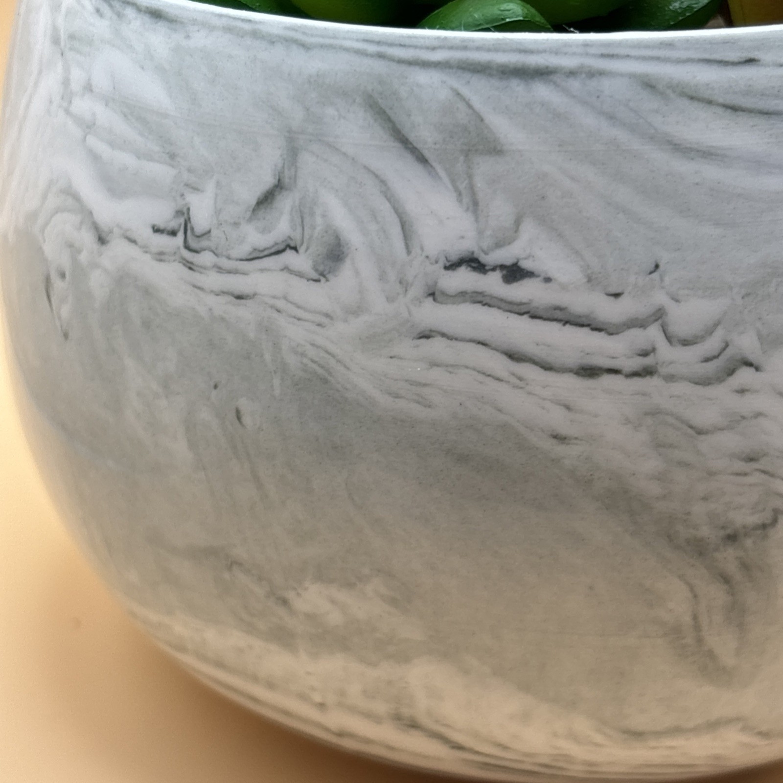 Faux Succulents In Heavy Pot White & Gray Pot Red Flowers
