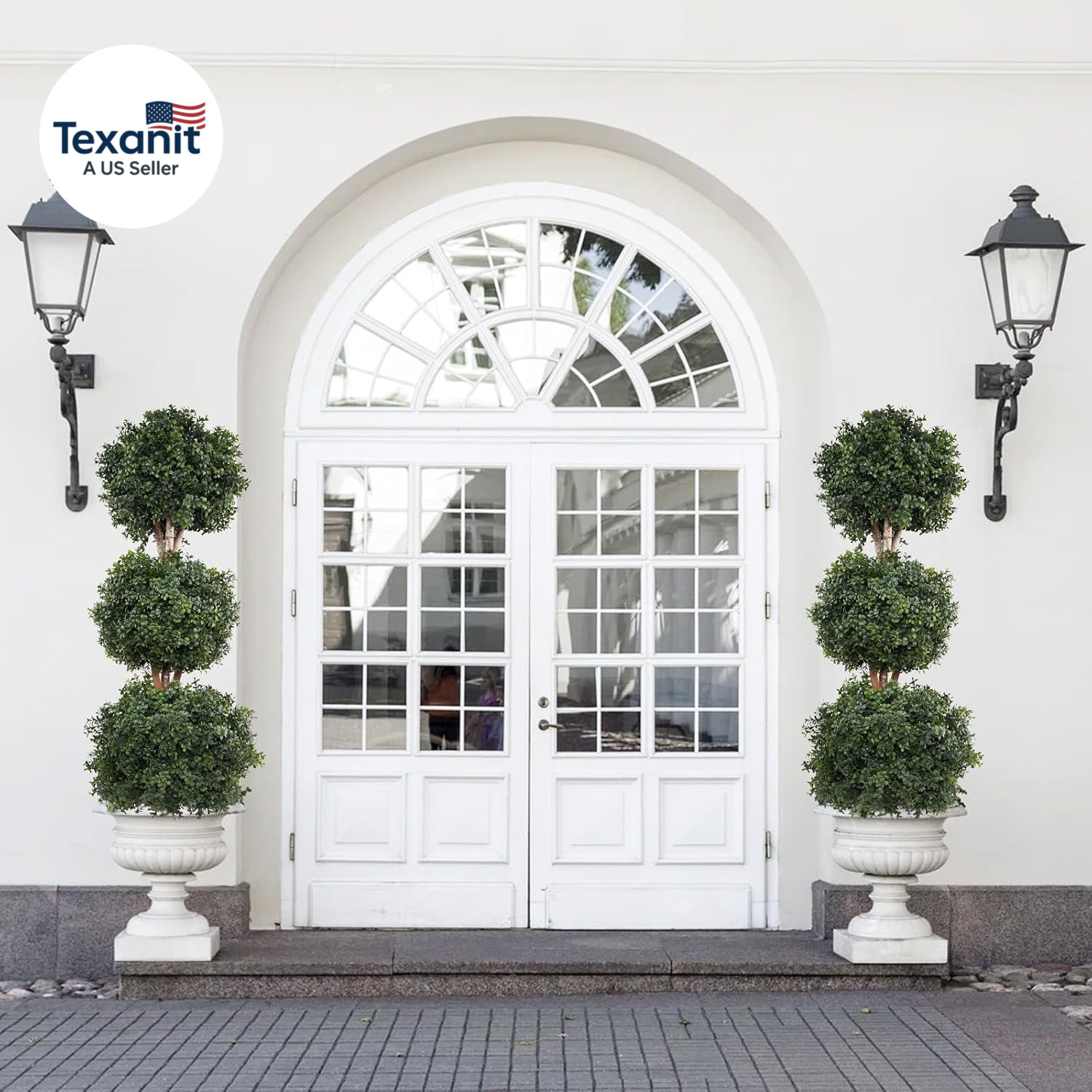 Artificial Topiaries Ball Tree Outdoor, 4.8Ft Fake Topiary Triple Ball Boxwood T