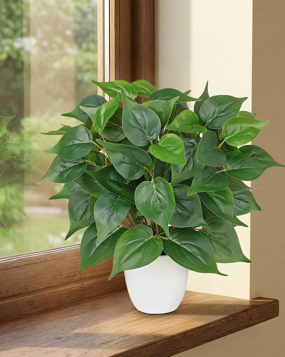 Artificial Pothos Plants in White Pot – 15.7″ Fake Philodendron Plant Indoor …