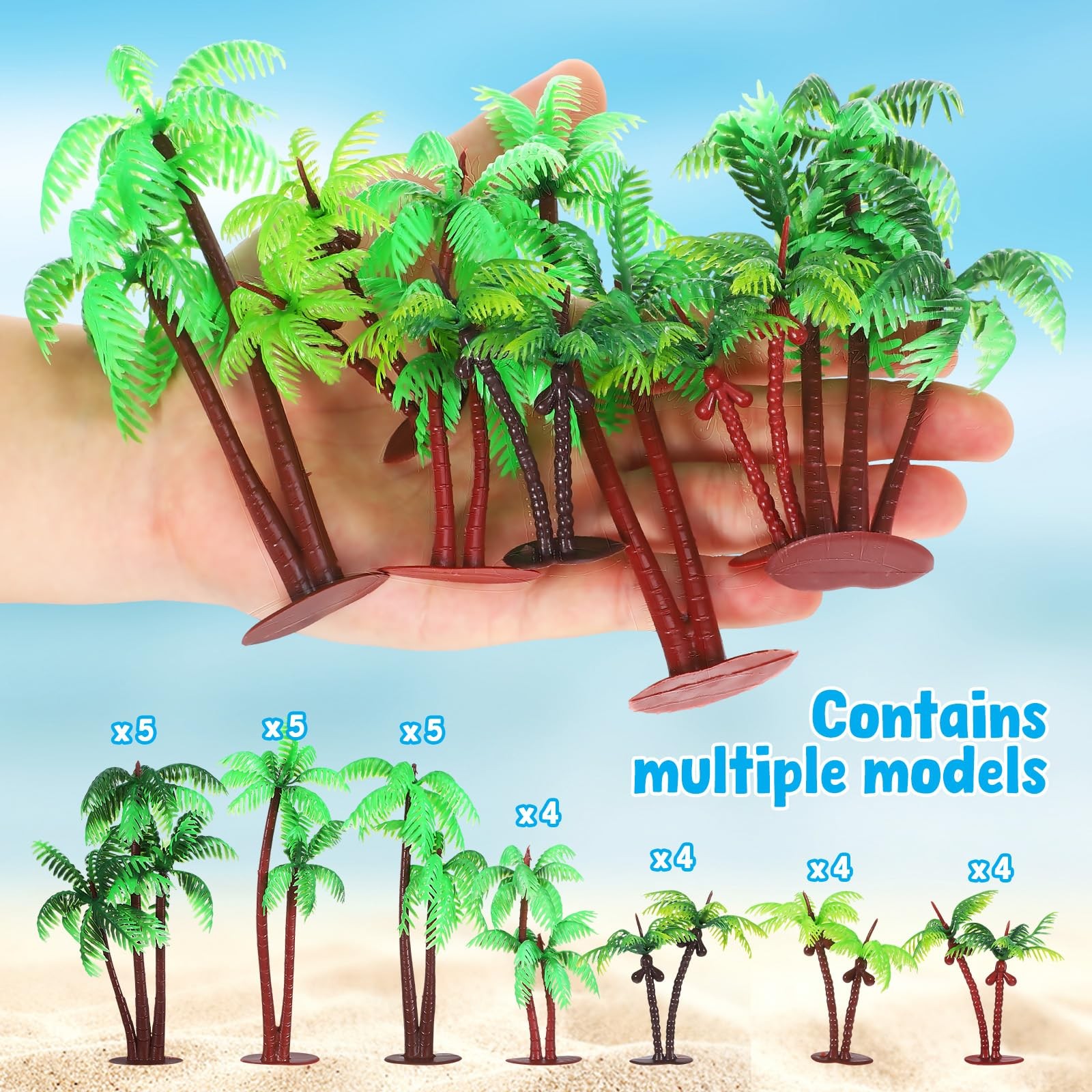 Toyvian 31 Pcs Plastic Coconut Palm Tree Model Set Miniature Tropical Green