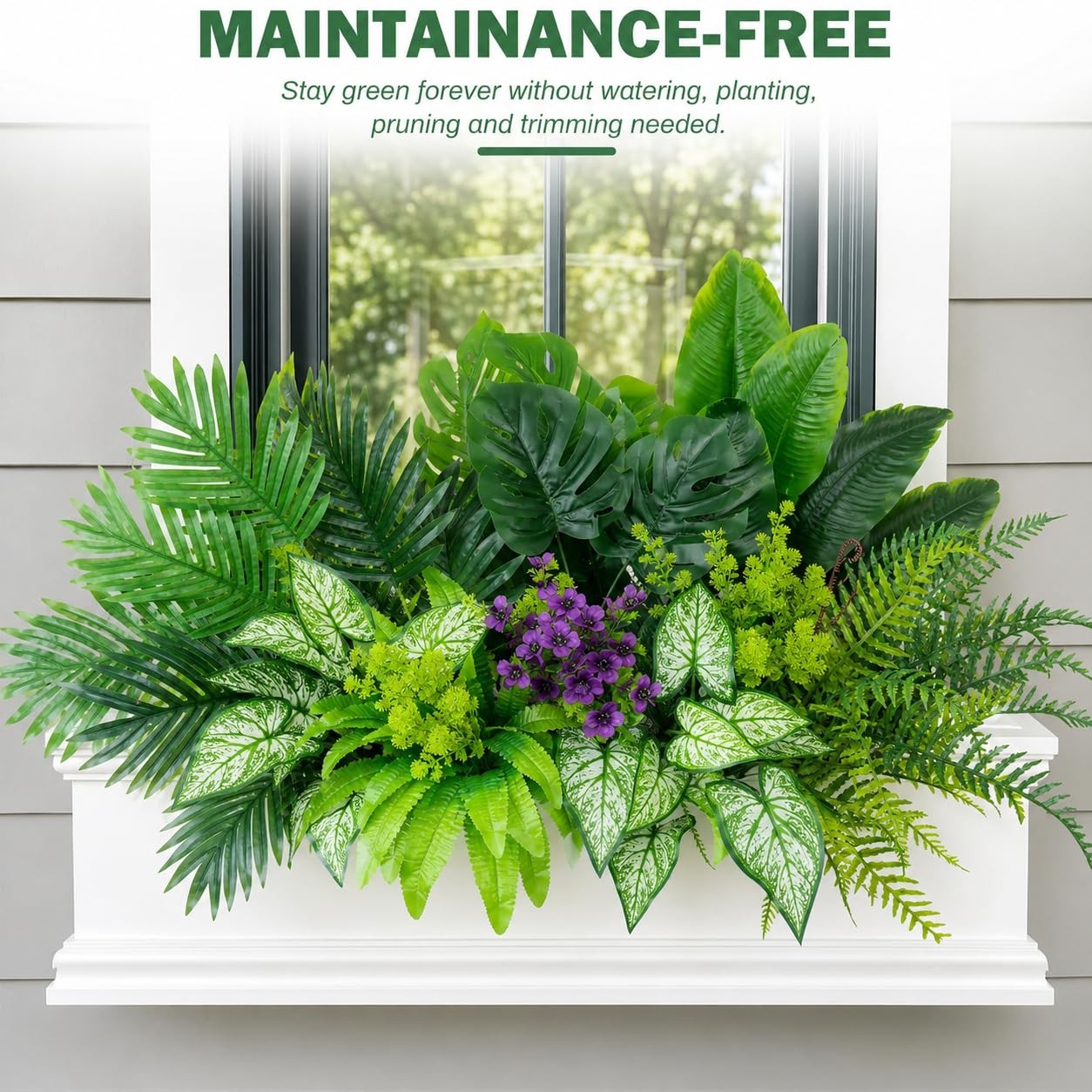 Artificial Greenery Plants Outdoor Faux Shrubs Ferns UV Resistant,Large Fake …