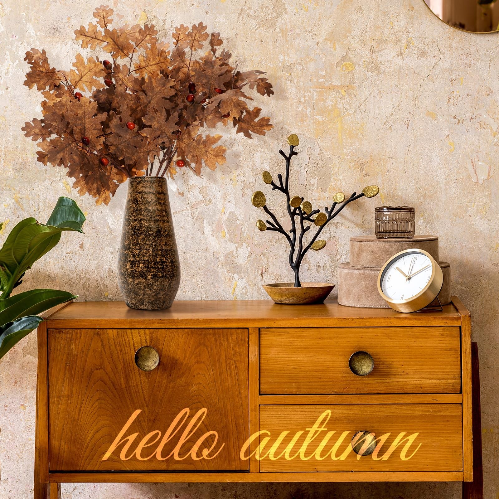 6 Pcs 32 Inch Autumn Thanksgiving Artificial Oak Branch Faux Oak Leave Fall B…