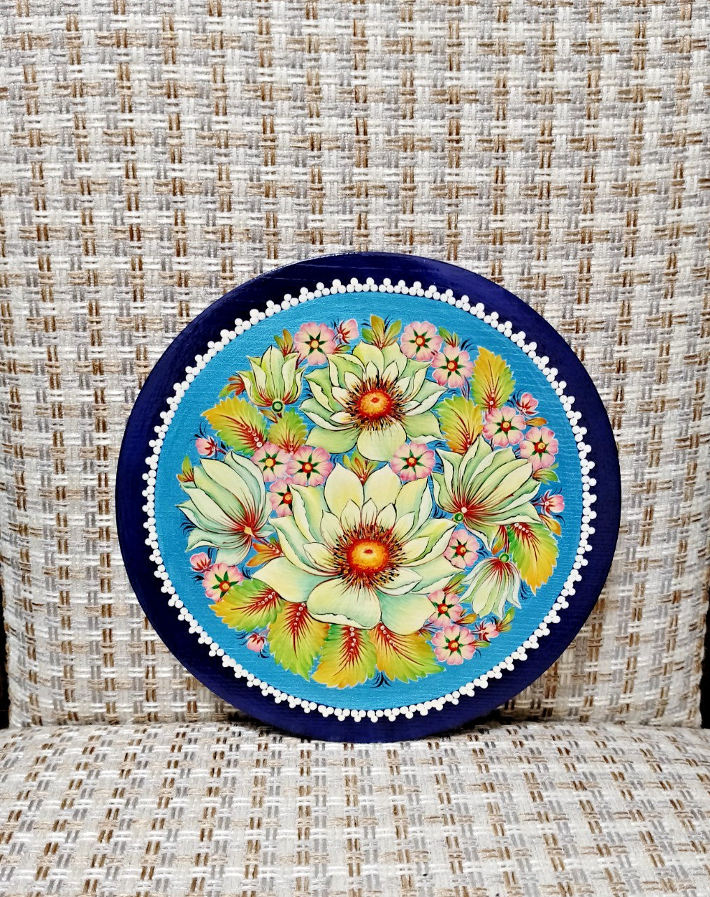 Decorative Wooden Plate with White Lilies |Cream & Snow-White Floral Design|Gift