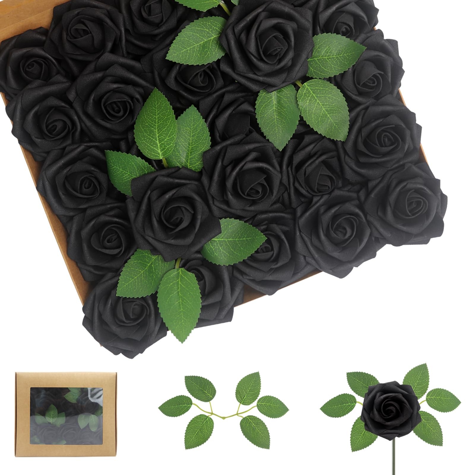 100 PCS Black Artificial Flowers Roses Foam Fake Leaves DIY Decor