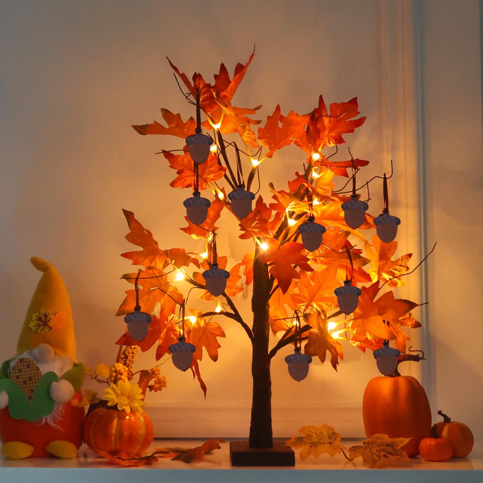 Fall Decorations for Home, Thanksgiving Decorations, 24”/2FT Lighted Fall Maple