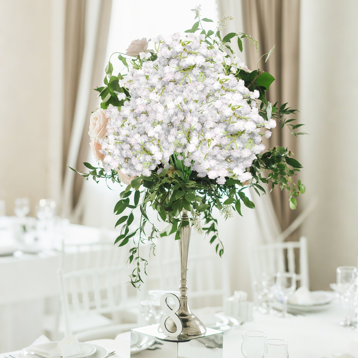 52PCS Baby Breath Artificial Flowers White Real Touch Gypsophila Bouquet Decor