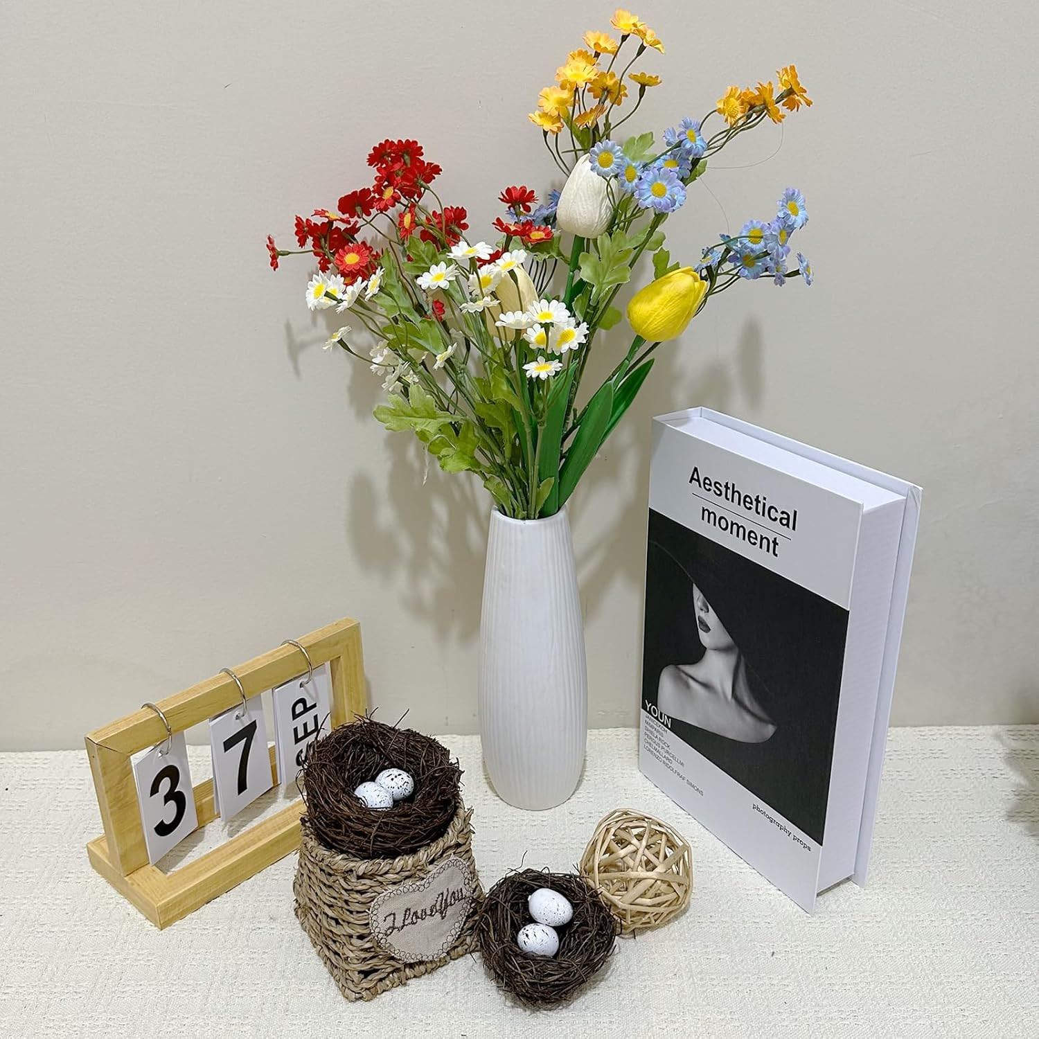 6Pcs Small Faux Bird Nest with Eggs for Crafts, Artificial Rattan Birds Nest for