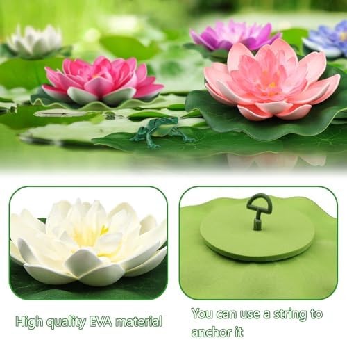 22 Pack Artificial Floating Foam Lotus Flowers with Artificial Frog Lotus Leaves