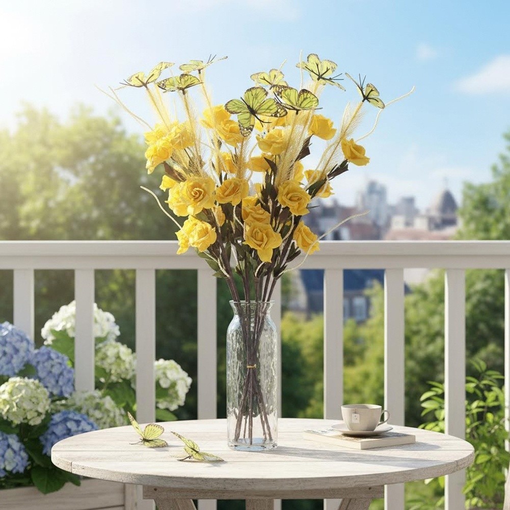 Artificial Reed Flower Bouquet for Wedding Home Office Decor White Pink Yellow