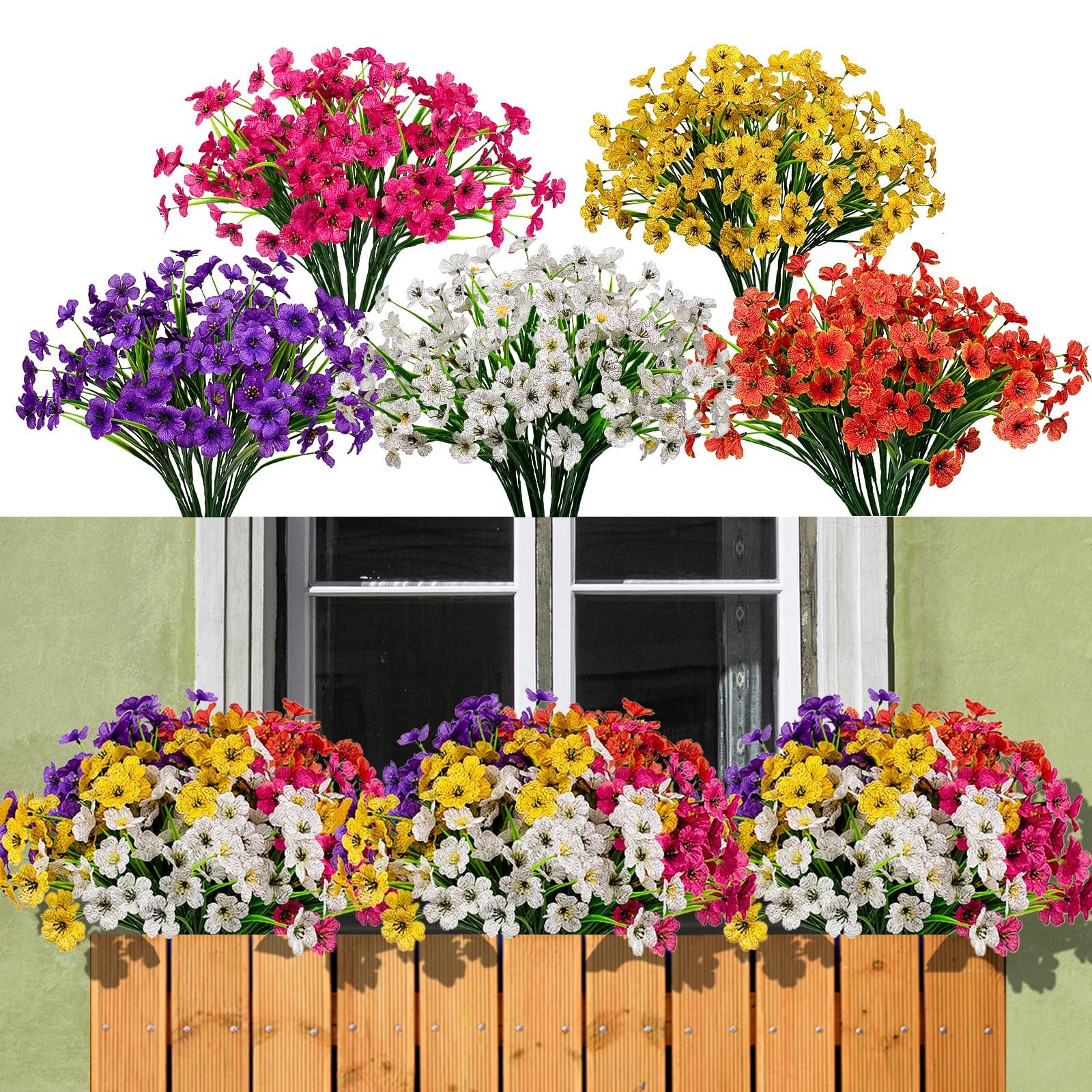 15 Bundles Artificial Flowers Outdoor UV Resistant Fake Silk Plants Plastic F…