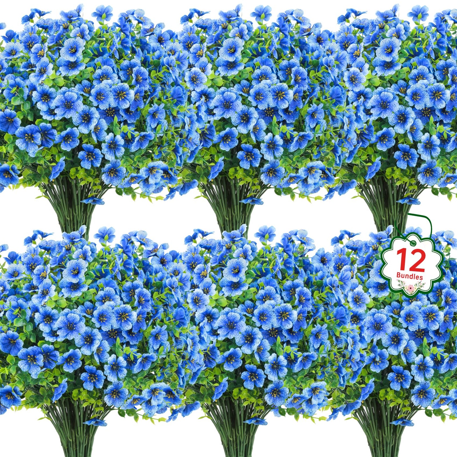 12 Bundles Artificial Flowers for Outdoors Fake Silk Flowers UV Resistant Fau…