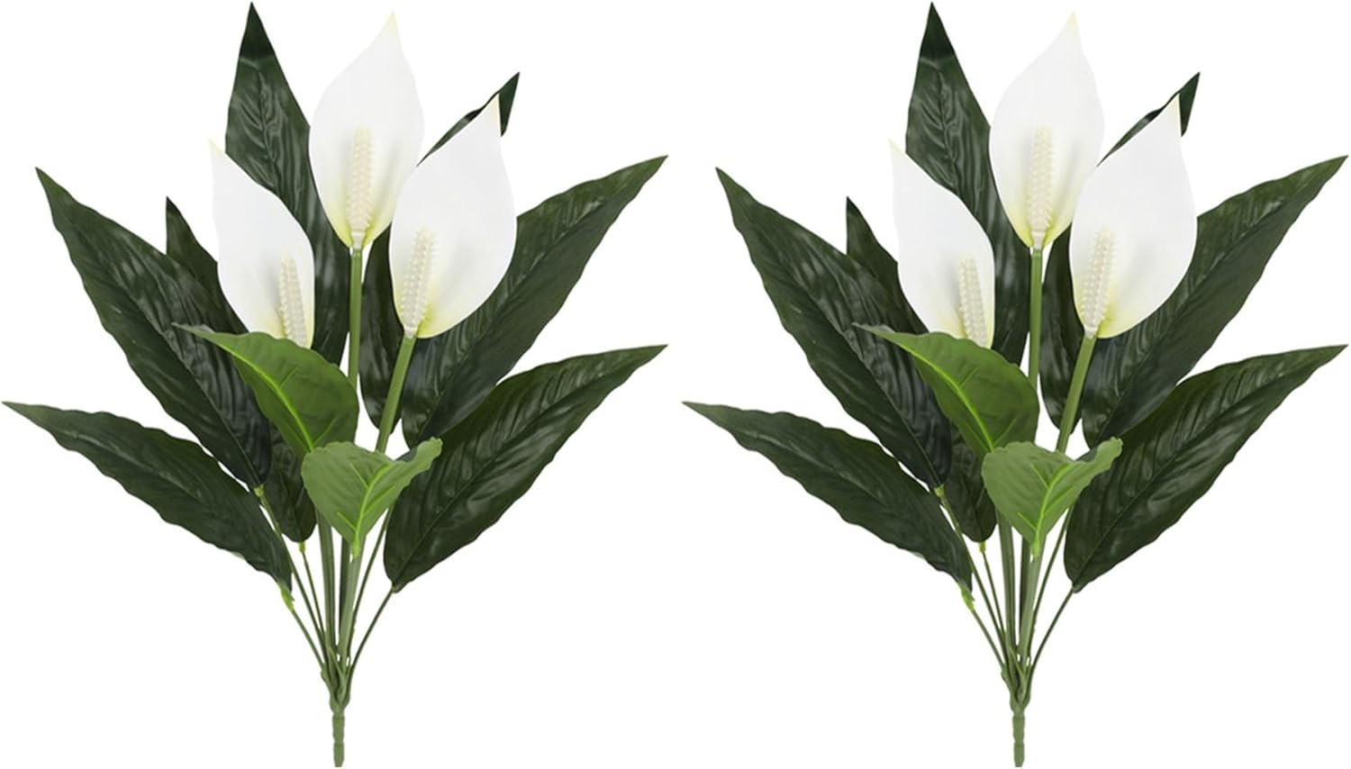 Spathiphyllum Artificial Plants with White Flowers, 2-Pack Green Leaves Artifici