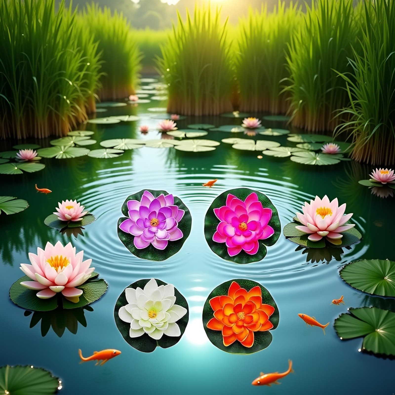 4Pcs Artificial Flowers Water Lily Foam Lotus Flower Pond Decor for Pond Pati…