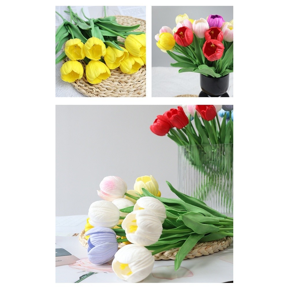 Artificial Tulip Silk Flowers Set with Flexible Stems for Home Wedding Decor