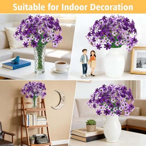 16 Pcs Artificial Flowers for Outdoors, UV Resistant Fake Pansy Silk Purple