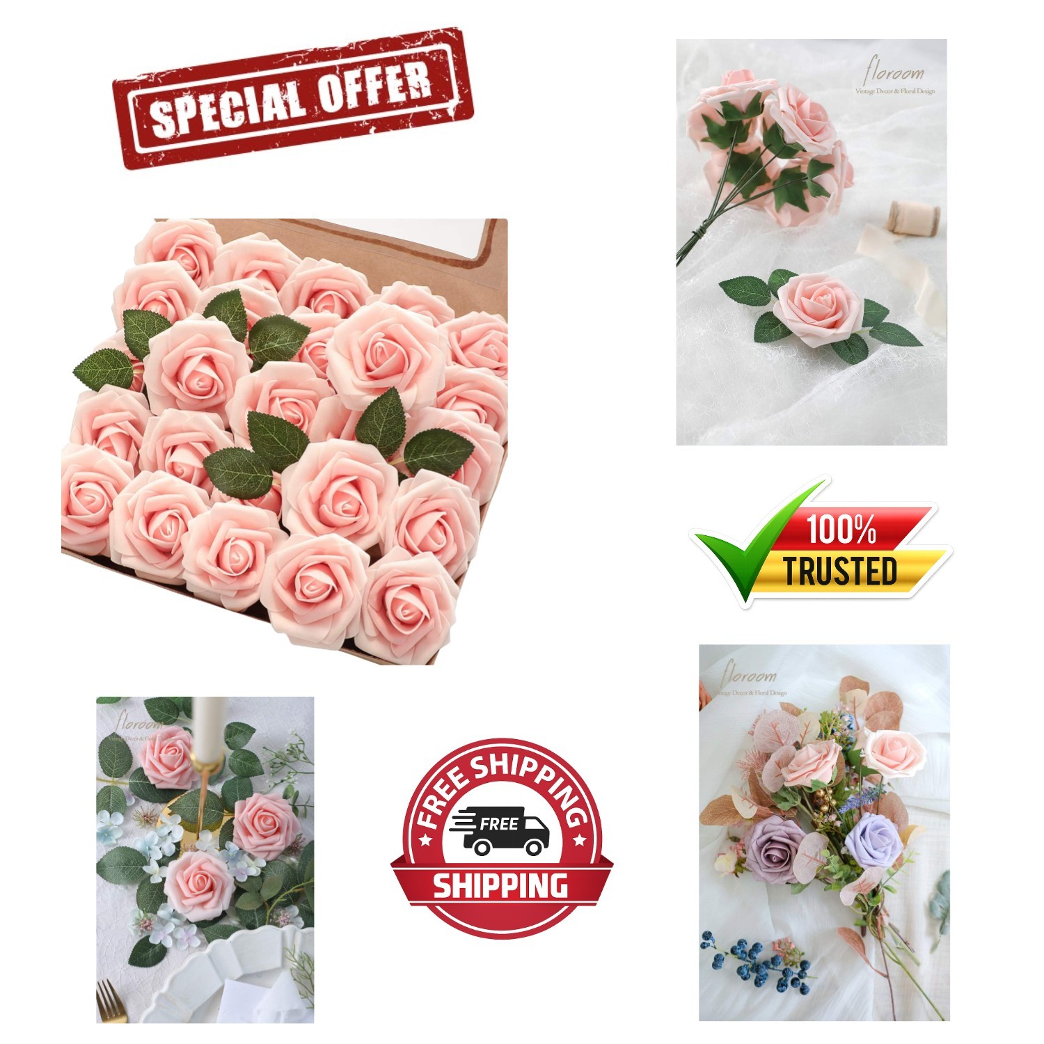 Realistic 50pcs Blush Foam Roses with 16 Leaves for Stunning DIY Floral Designs