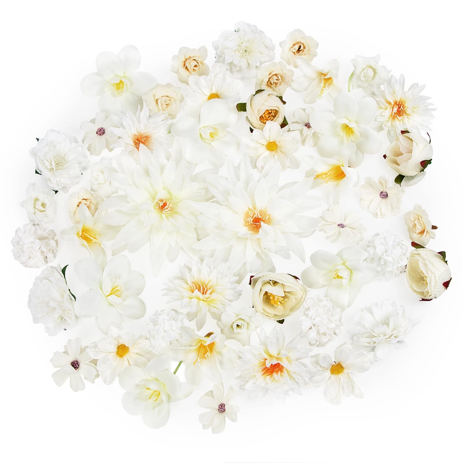 48 PCS Faux Flowers Heads Bulk – Artificial Rose Daisy Heads Silk Fake Flower…