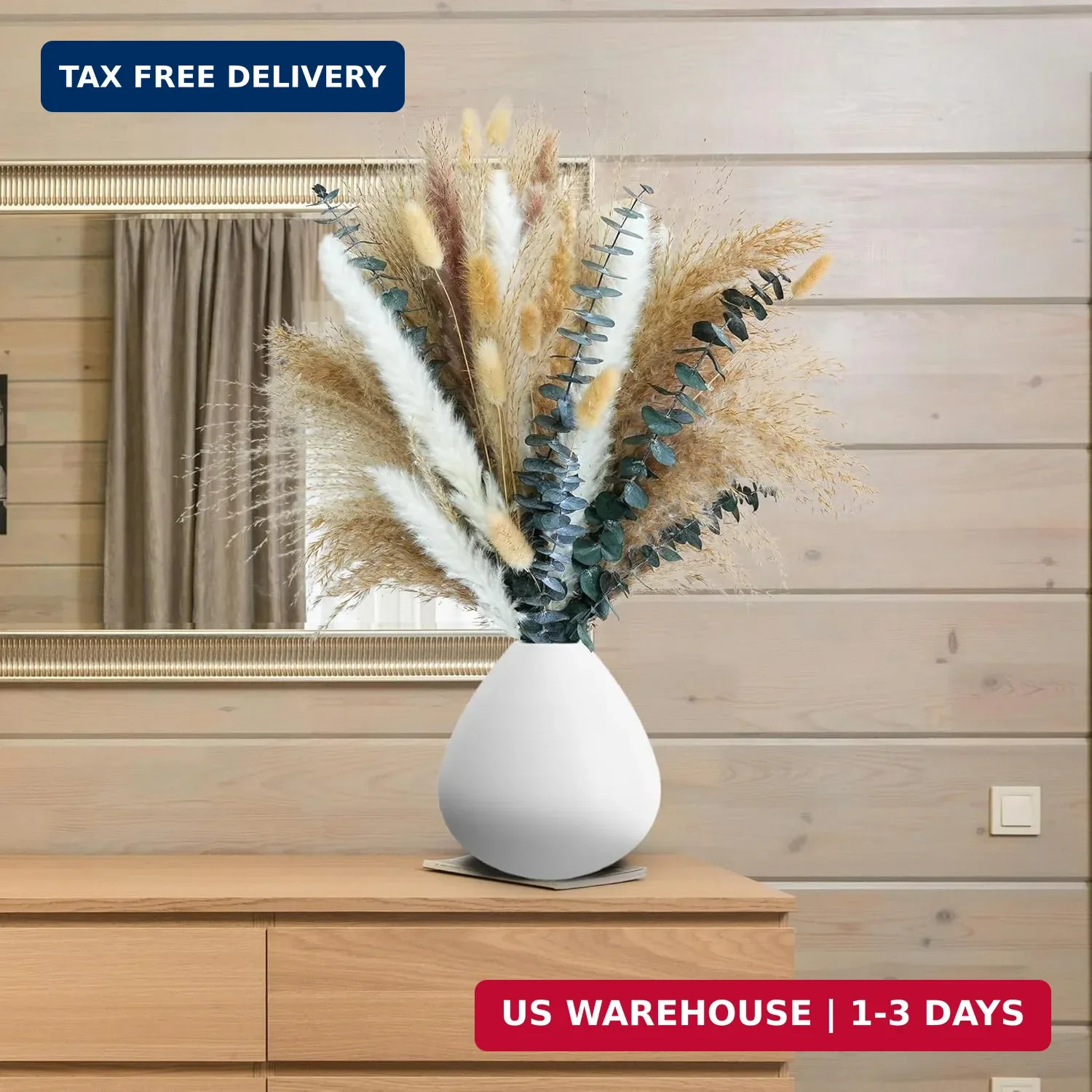 Pampas Grass Decor, Dried Flower Bouquet with Bunny Tail Grass, Pampas Grass & E