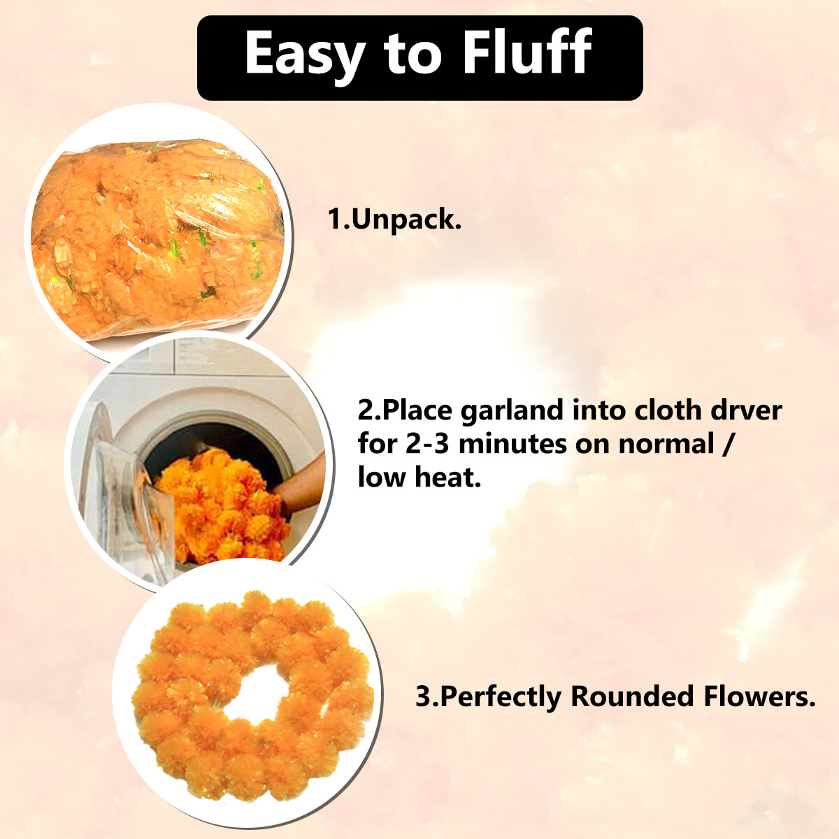5x Marigold Garlands 5ft Long Artificial Orange Marigold Flower Wreath Decor USA