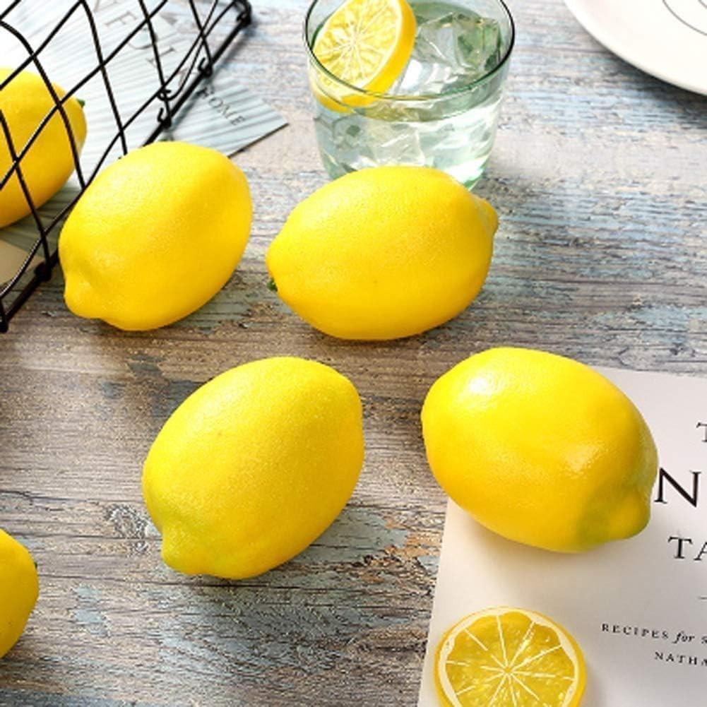 Limones artificiales de plástico amarillo de 9,4 x 6,35 cm, tamaño grande