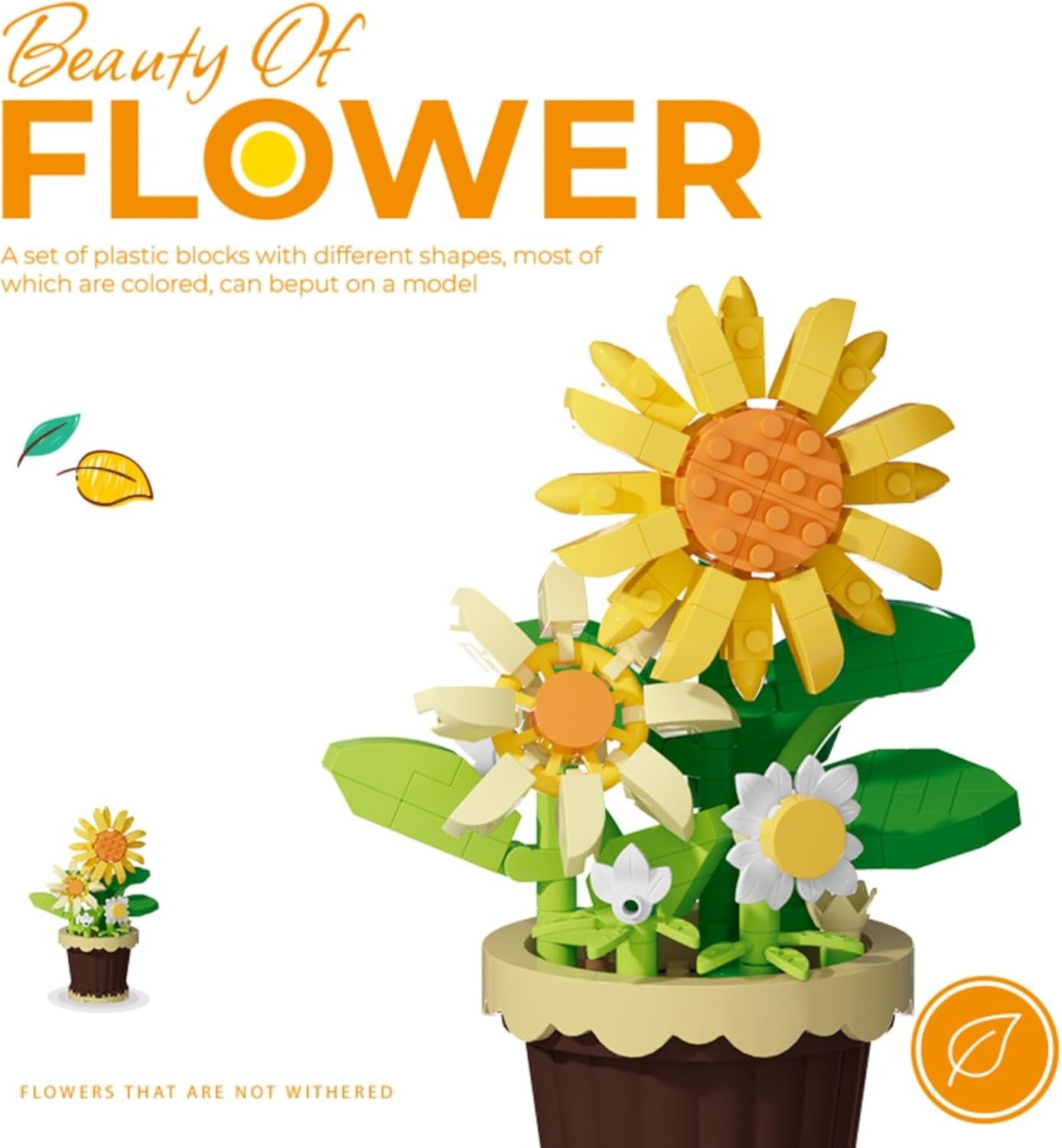 Sunflower Mini Flower Potted Plant Bonsai Building Toy Blocks Artificial Part…