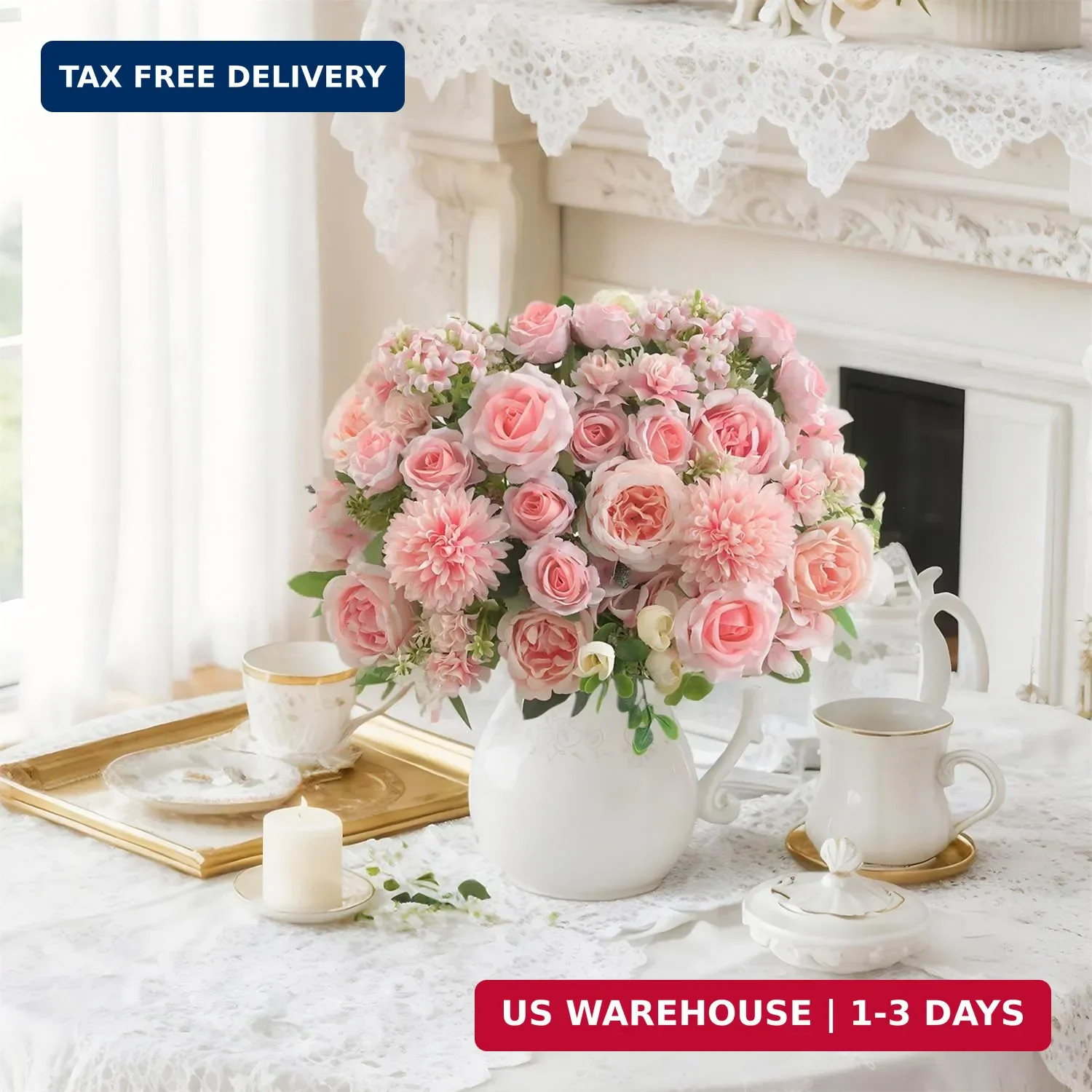 8 Pcs Mixed Artificial Peony Flowers Set-4 Bouquets & 4 Stems, Pink Fake Peony R