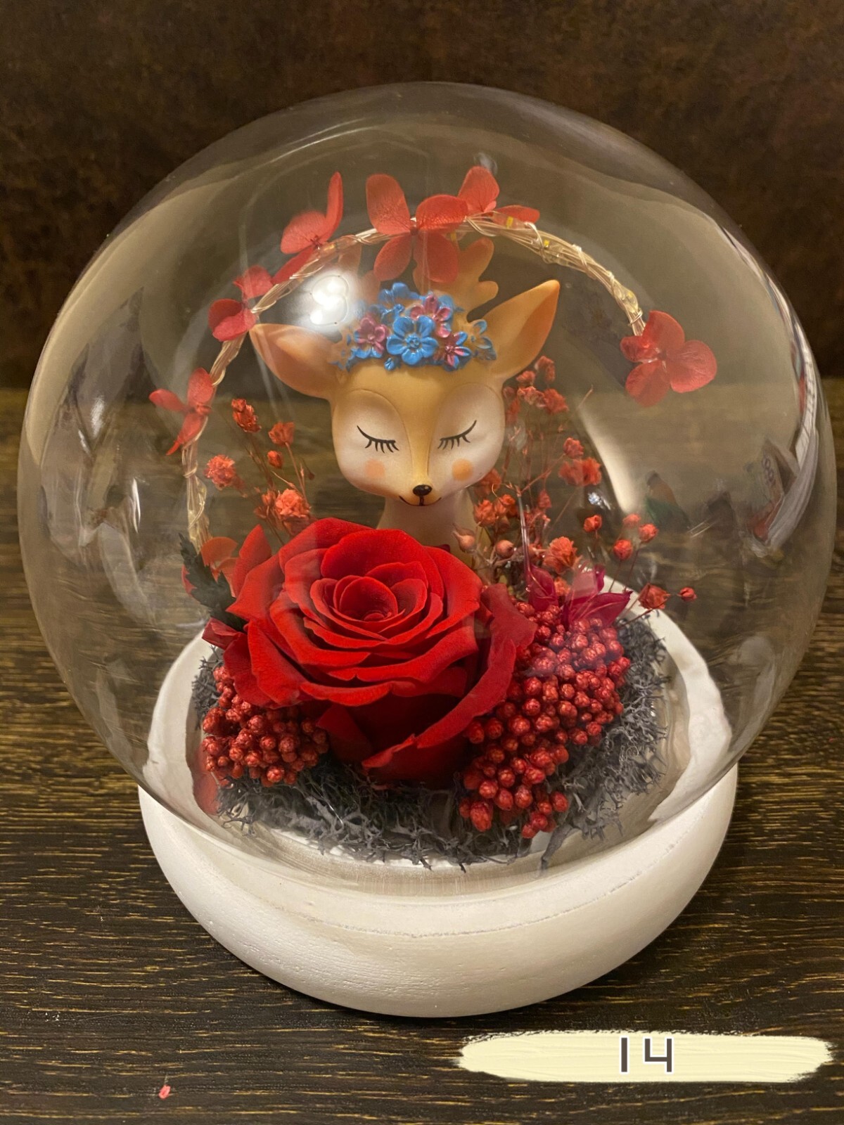 Eternal Rose flower In Glass Dome LED Light & Deer Gift Home Decoration Gift