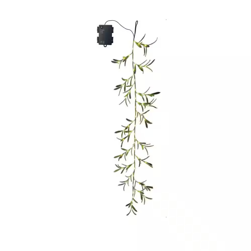 2.13 In. 6 In. Green Artificial Olive Vine Lighted Garland with 72 LED Lights an