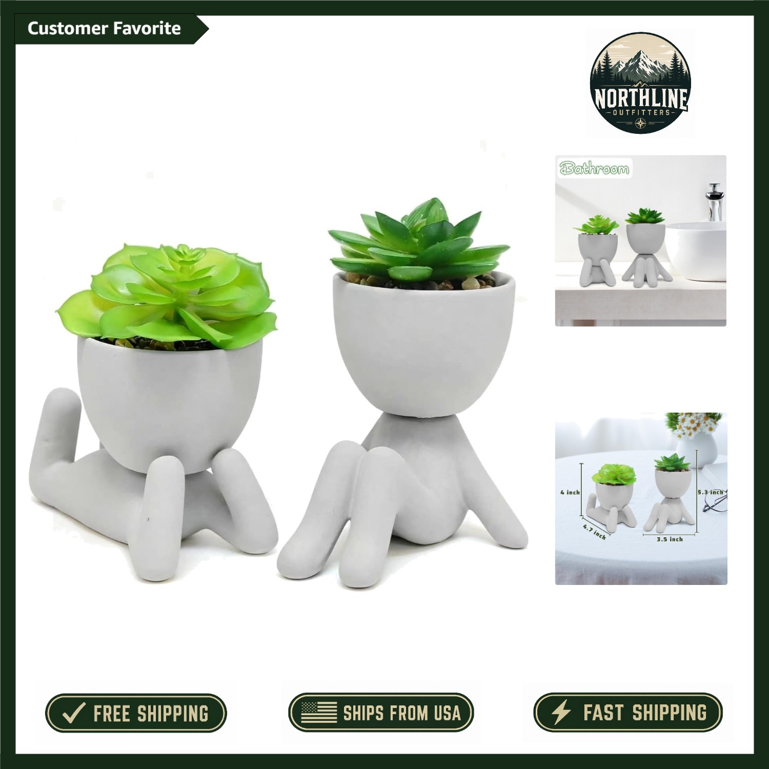 2 Count Decorative Succulents with Artistic Human-Shaped Pots for Home & Office